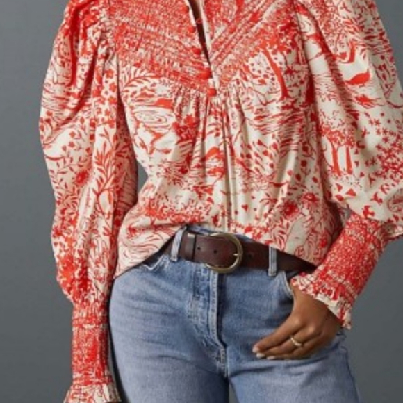 SOLD - NWT - Tracy Reese Hope for Flowers Smocked Blouse in Toile Print - Picture 4 of 7